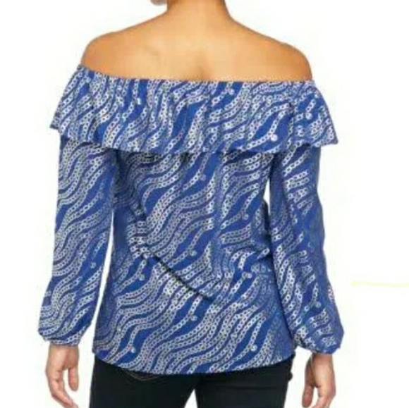 Michael Kors  Foil Chain Ruffle Off The Shoulder - Picture 3 of 10
